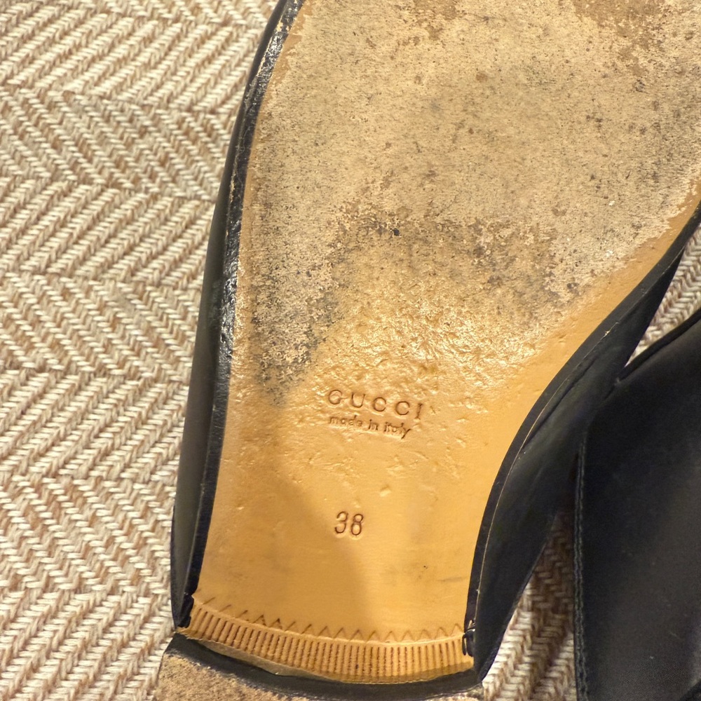 Gucci Black Leather Mules with Gold Detail - Picture 11 of 12
